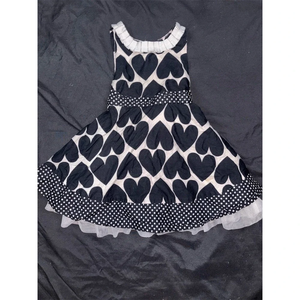 Savannah Baby Girl Party Dress 18M Black & White Heart Print Tulle Hem formal